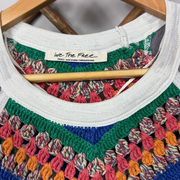 Free People Spring Bound Crochet Detail Top Blue Combo Women's Size S - Picture 5 of 9